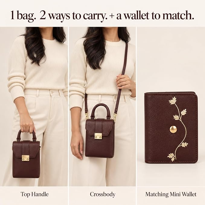 Box Sling Bag with Mini Wallet (Brown)