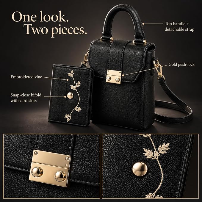 Box Sling Bag with Mini Wallet (Black)