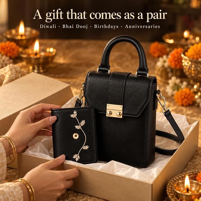 Box Sling Bag with Mini Wallet (Black)