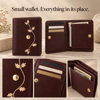Verb brown phone sling and embroidered mini wallet set — details