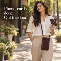 Verb brown phone sling and embroidered mini wallet set — wallet details